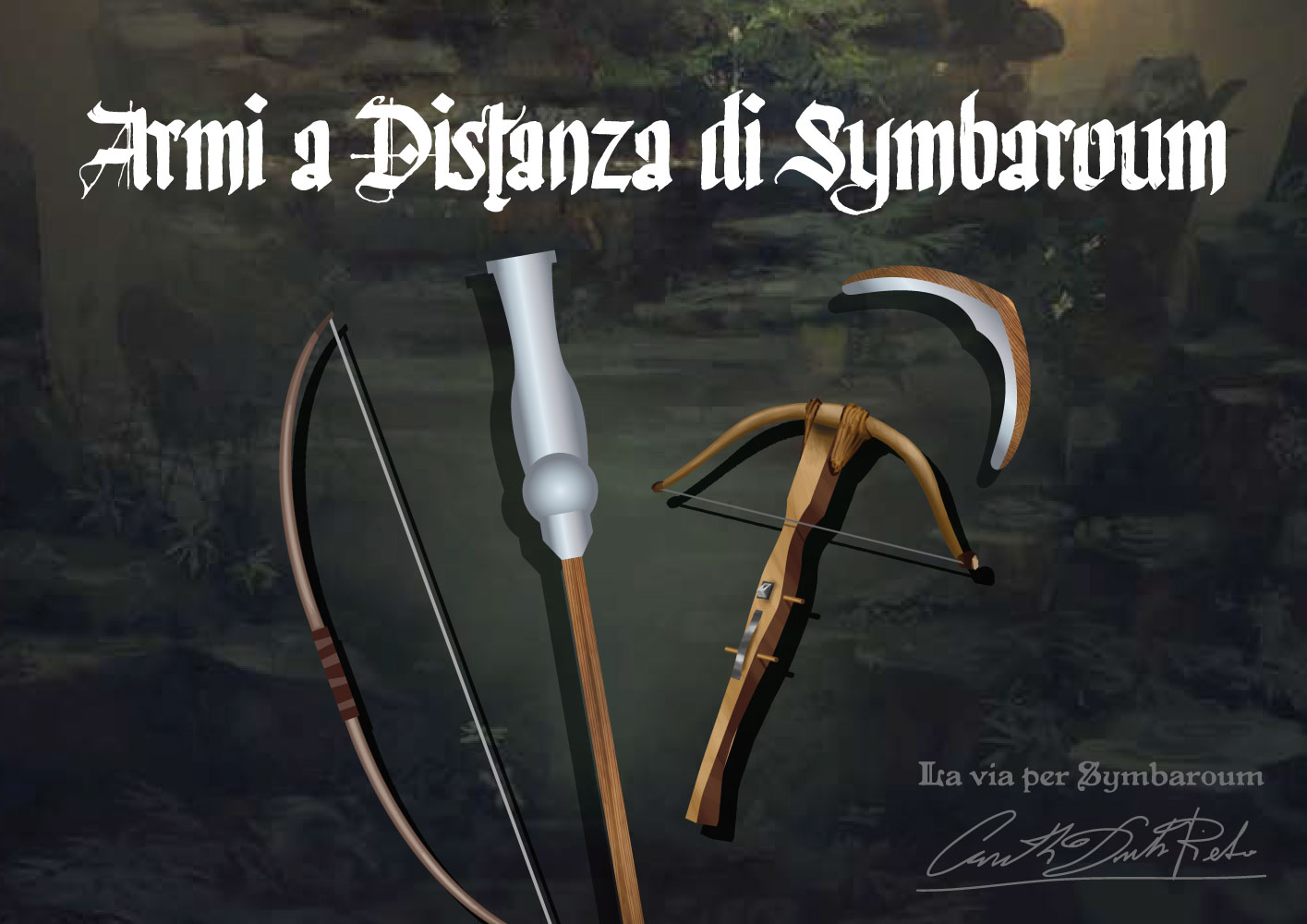 Immagini di armi a distanza medievali del gioco di ruolo Symbaroum