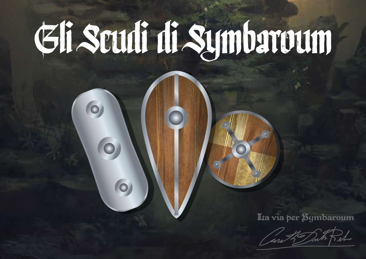Immagini di scudi medievali del gioco di ruolo Symbaroum