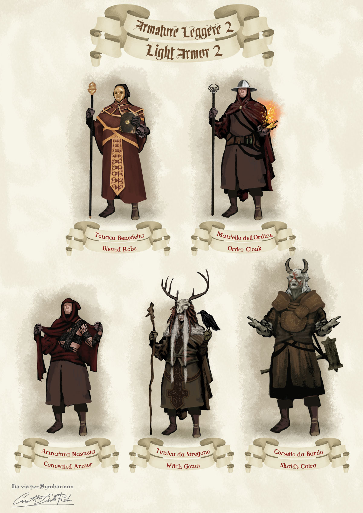 Immagini di armature leggere fantasy medievali del gioco di ruolo Symbaroum