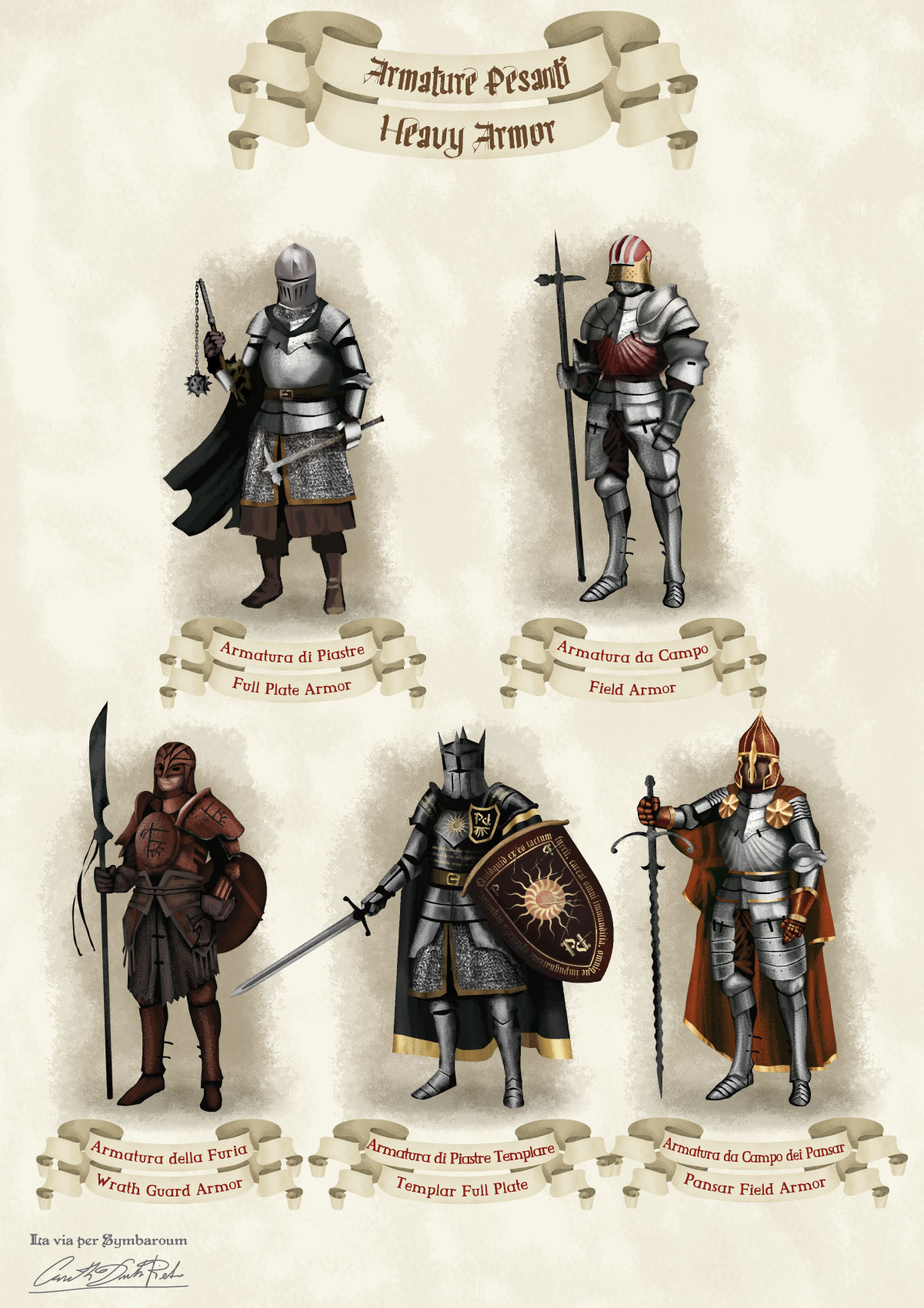 Immagini di armature pesanti fantasy medievali del gioco di ruolo Symbaroum